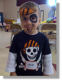 Photo by Jeff Calado - Jeff's son Henry, dressed like a little pirate with matching face-painting at the 2009 Winter Warmup
