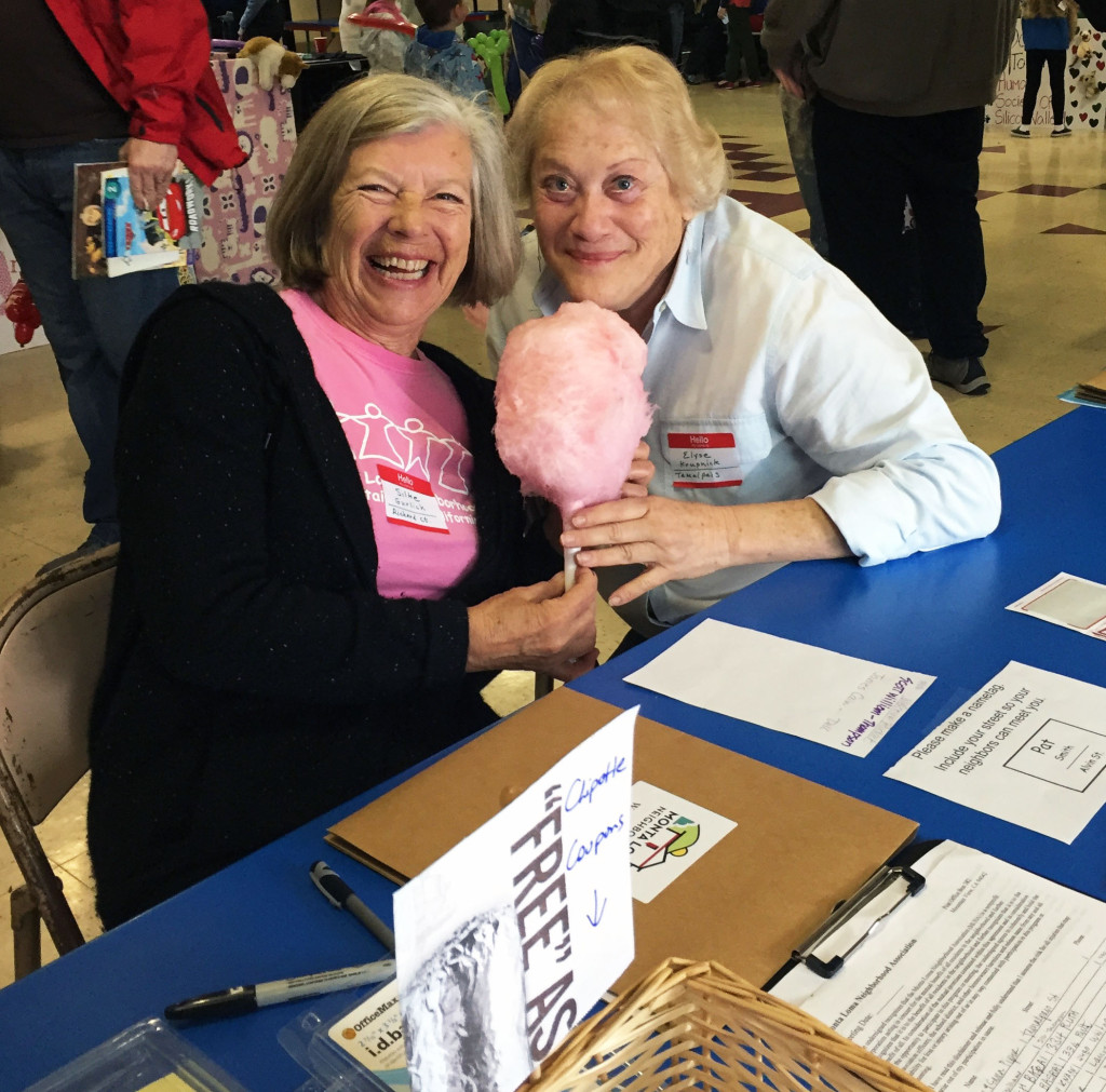 Silke Gurlich and Elyse Krupnick took a shift at the welcome table.